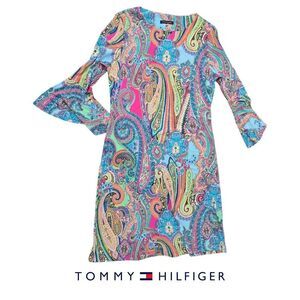 Tommy Hilfiger Petite Jaipur Paisley Bell-Sleeve Sheath Multicolor Dress Size 4